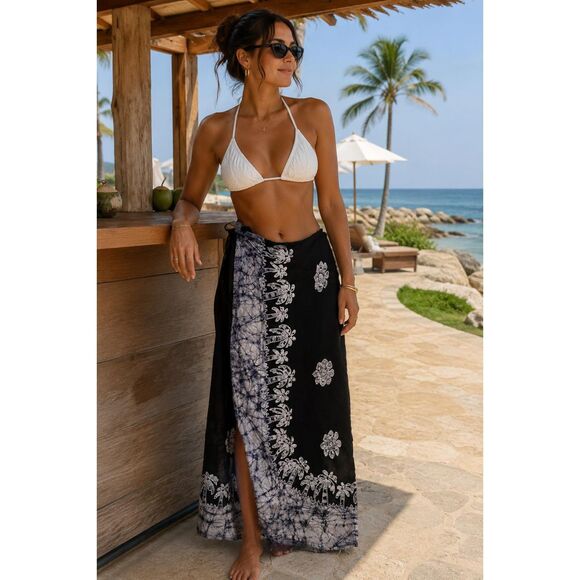 Advance Apparels Dresses & Skirts - Advance Apparels Maxi Wrap Skirt Cover Up Navy Blue Batik One Size Boho Resort